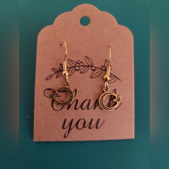 Hand Crafted Moon & Star Earrings - Picture 1 of 3